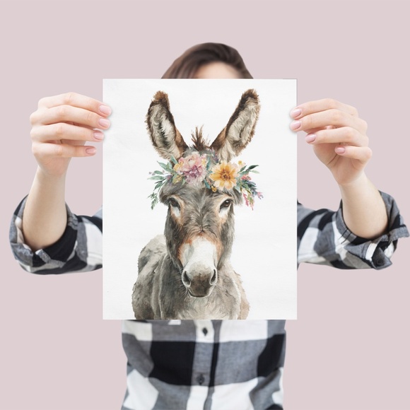 Watercolor Donkey Wall Art Print, Unframed - Charming Farmhouse Decor - Picture 4 of 6